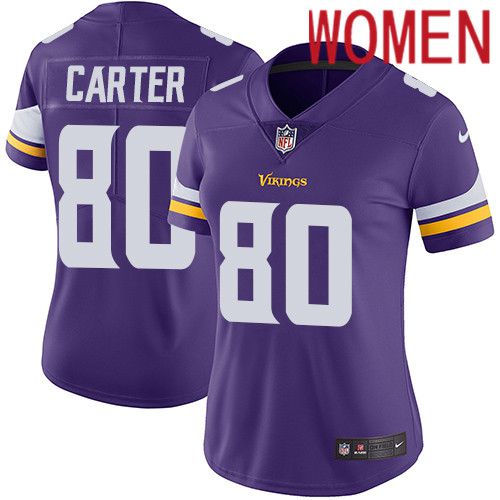 Women Minnesota Vikings 80 Cris Carter Nike Purple Vapor Limited NFL Jersey